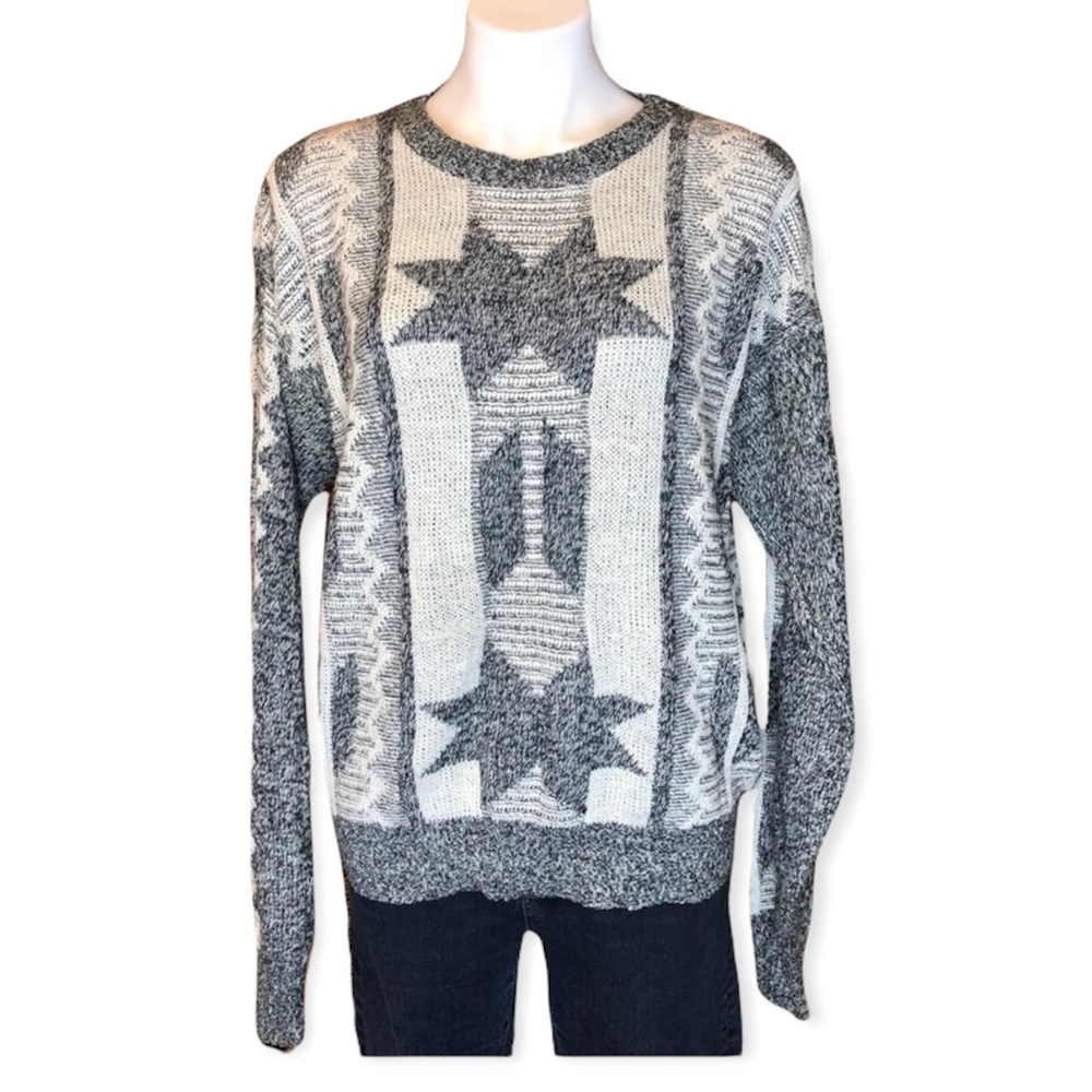 GIANI LEONE Vintage Star Eclectic Grandpa Pullover Sweater Gray Men’s Medium